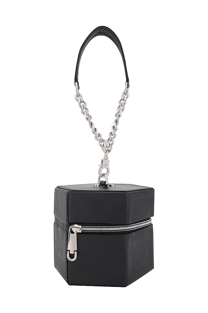 Black Handbag With Chain Strap & Detachable Handle by KNGN