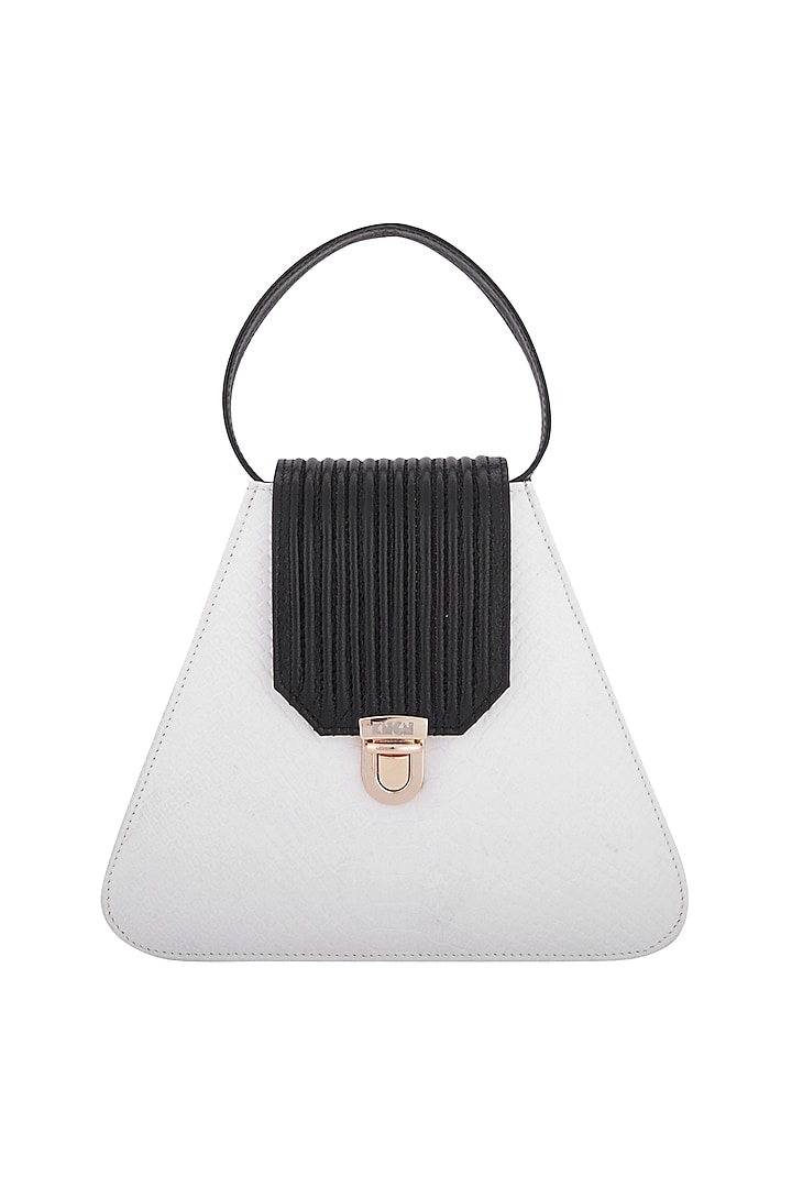 White & Black Handbag With Push Lock Opening by KNGN