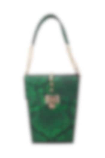 Emerald Green Clutch With Twist Lock Opening  by KNGN