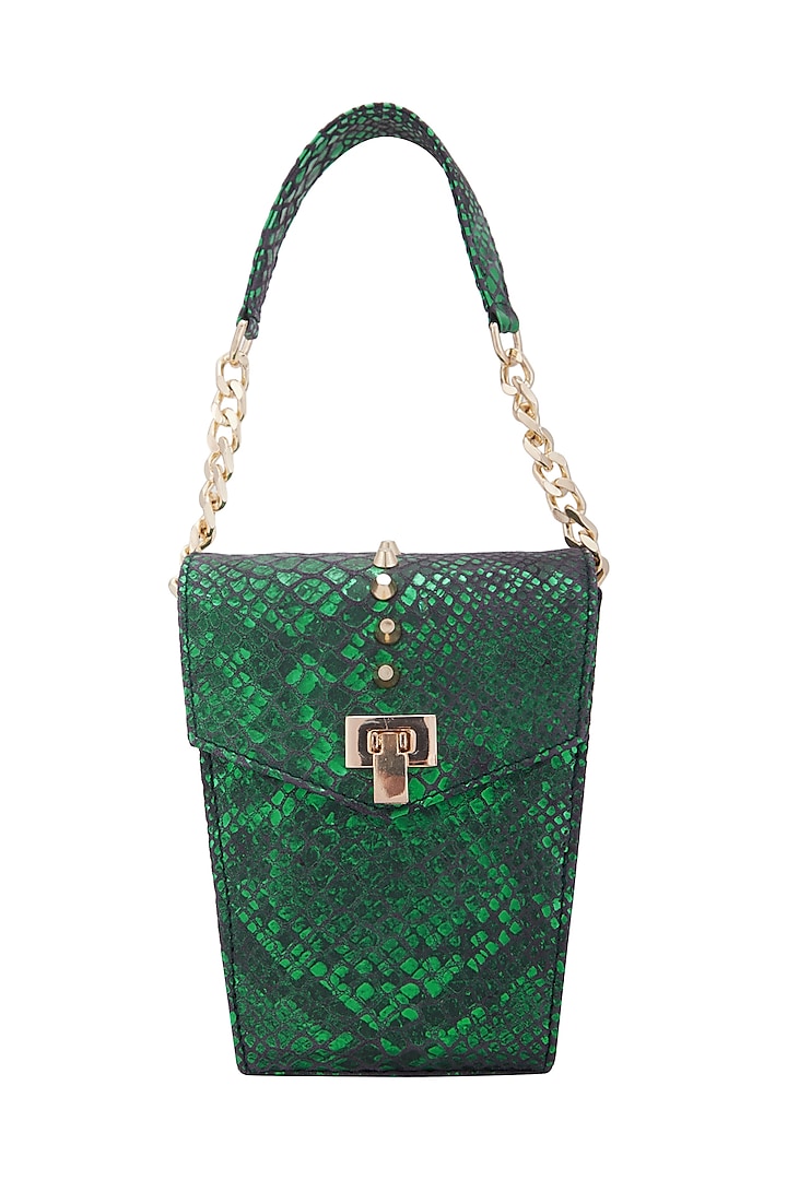 Emerald Green Clutch With Twist Lock Opening  by KNGN