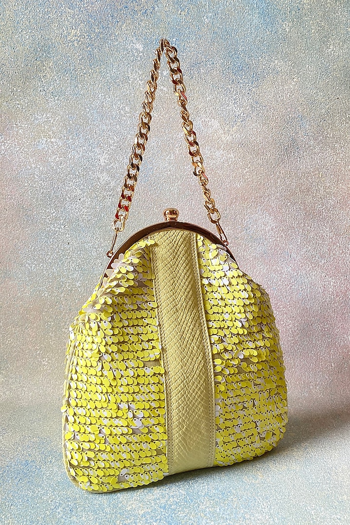 Yellow Sequins Handcrafted Clutch by KNGN