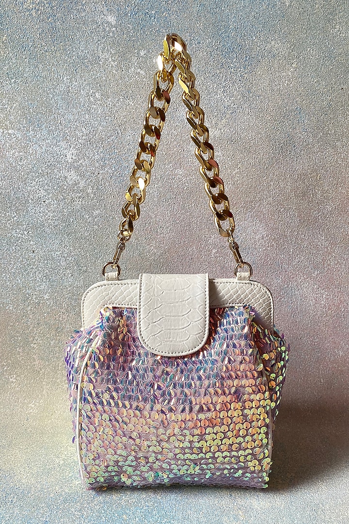 Multi-Colored Velvet Embroidered Hand Bag by KNGN