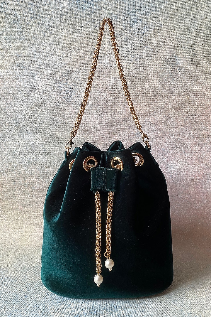 Green Silk Velvet Bucket Bag by KNGN at Pernia's Pop Up Shop