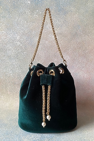 Green Silk Velvet Bucket Bag by KNGN