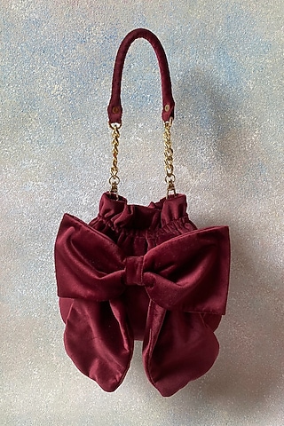Maroon Velvet Bow Bag by KNGN