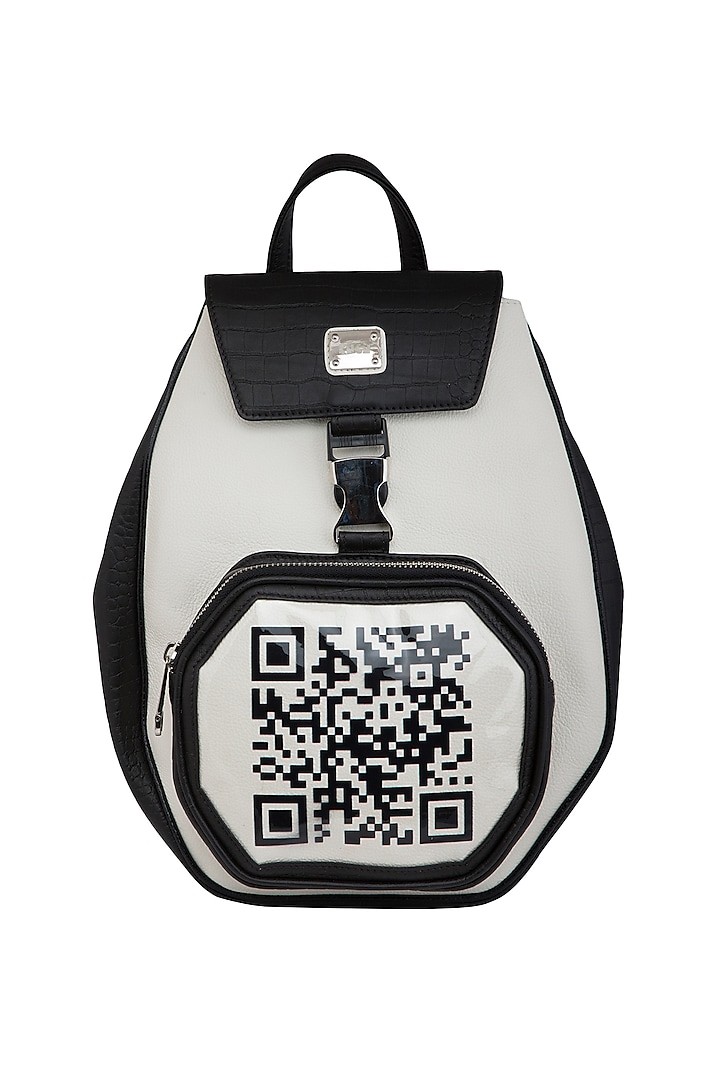 Black & White Handcrafted Printed Backpack by KNGN