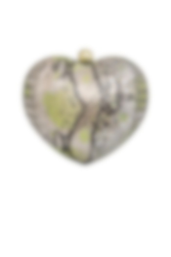 Silver & Neon Green Handcrafted Heart Clutch by KNGN