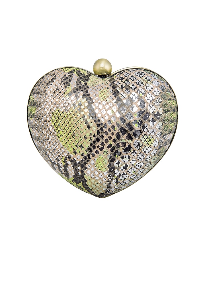 Silver & Neon Green Handcrafted Heart Clutch by KNGN