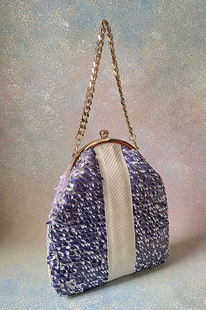 Purple Handcrafted Sequins Clutch by KNGN