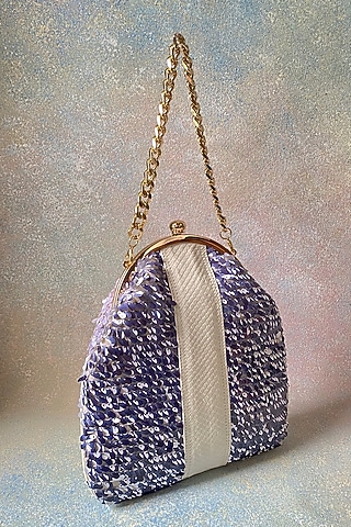 Purple Handcrafted Sequins Clutch by KNGN
