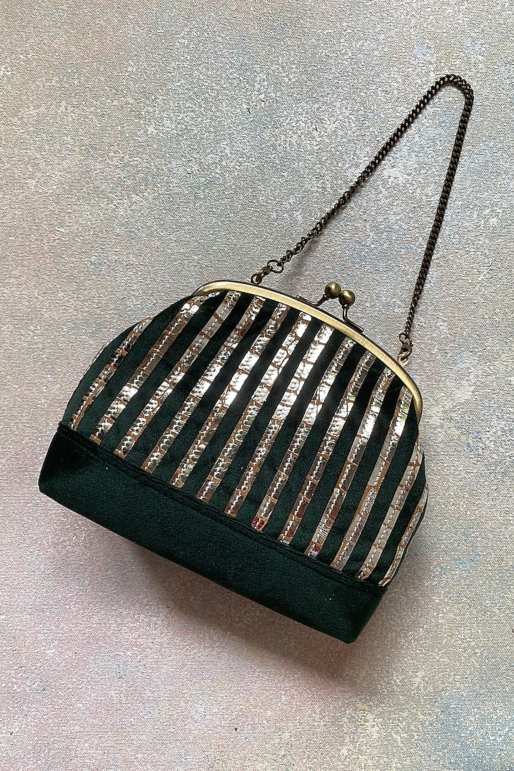 Green Handcrafted Velvet Clutch by KNGN