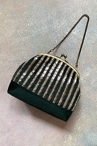 Green Handcrafted Velvet Clutch by KNGN