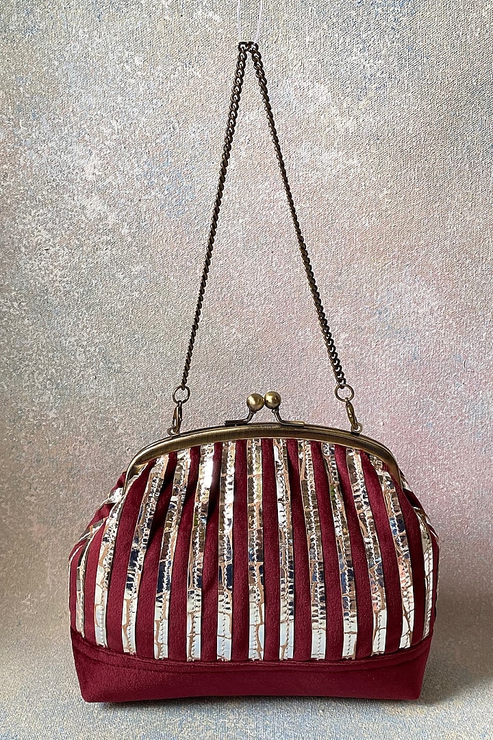 Maroon Handcrafted Velvet Clutch by KNGN
