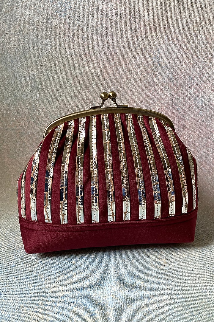 Maroon Handcrafted Velvet Clutch by KNGN at Pernia's Pop Up Shop