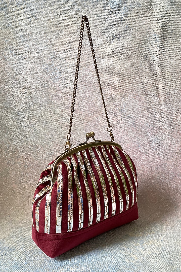 Maroon Handcrafted Velvet Clutch by KNGN at Pernia's Pop Up Shop