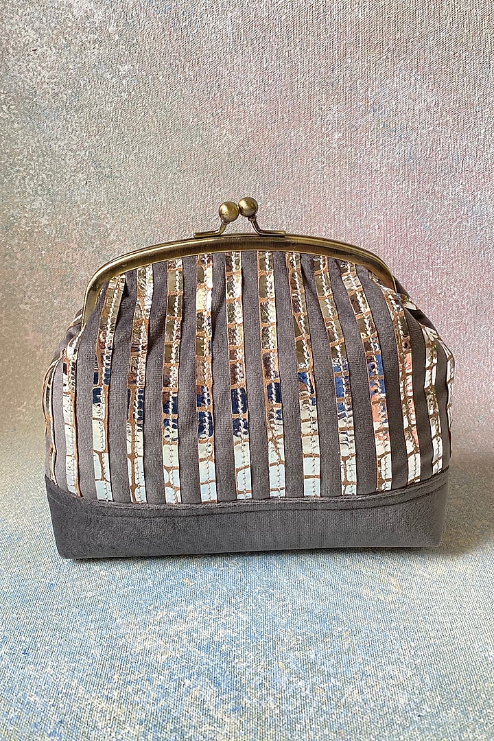 Grey Handcrafted Velvet Clutch by KNGN at Pernia's Pop Up Shop