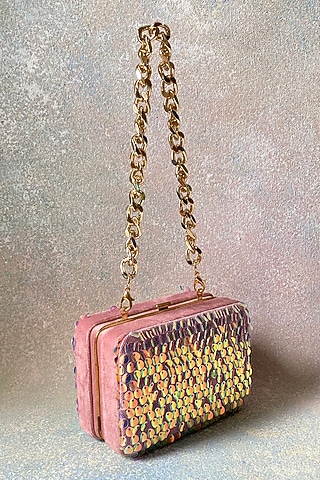 Pink Handcrafted Sequins Clutch by KNGN