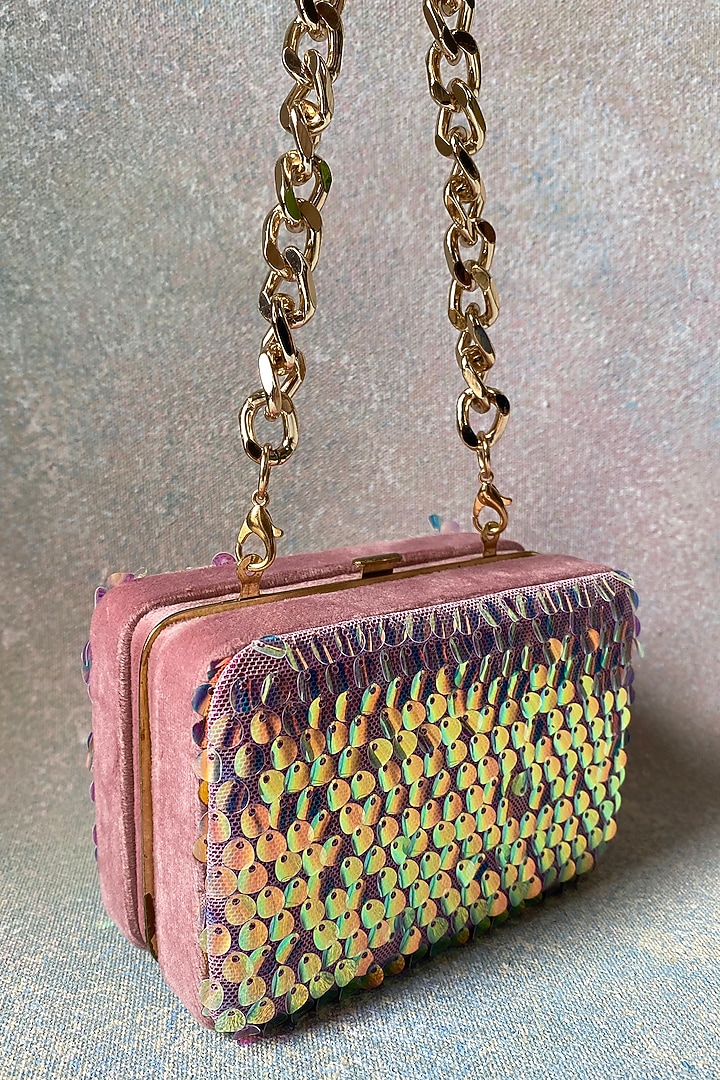 Pink Handcrafted Sequins Clutch by KNGN at Pernia's Pop Up Shop