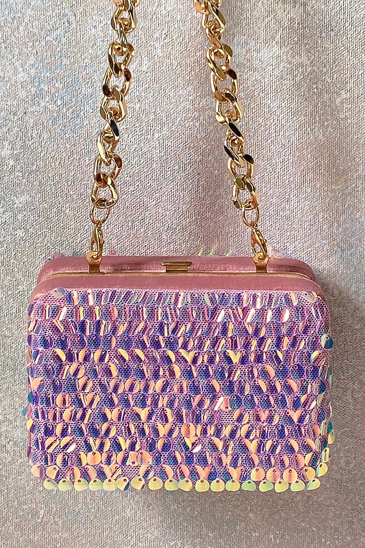 Pink Handcrafted Sequins Clutch by KNGN at Pernia's Pop Up Shop