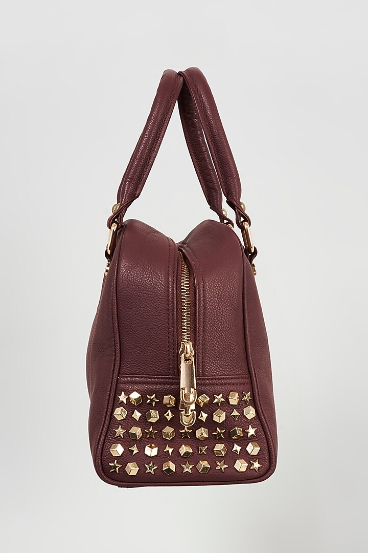 Maroon Leather Handcrafted Handbag by KNGN at Pernia's Pop Up Shop