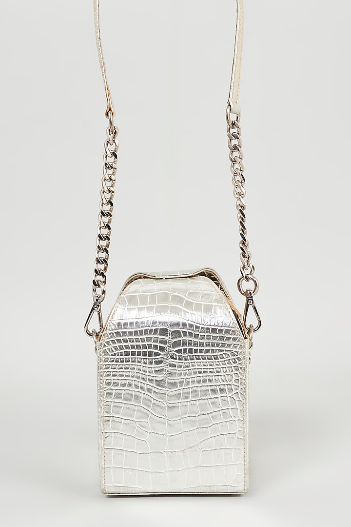Silver Leather Handcrafted Handbag by KNGN
