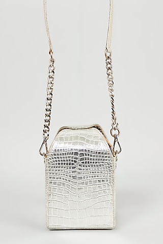 Silver Leather Handcrafted Handbag by KNGN