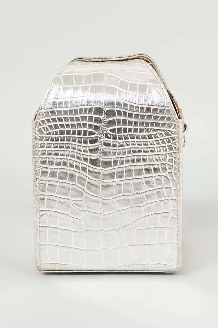 Silver Leather Handcrafted Handbag by KNGN at Pernia's Pop Up Shop