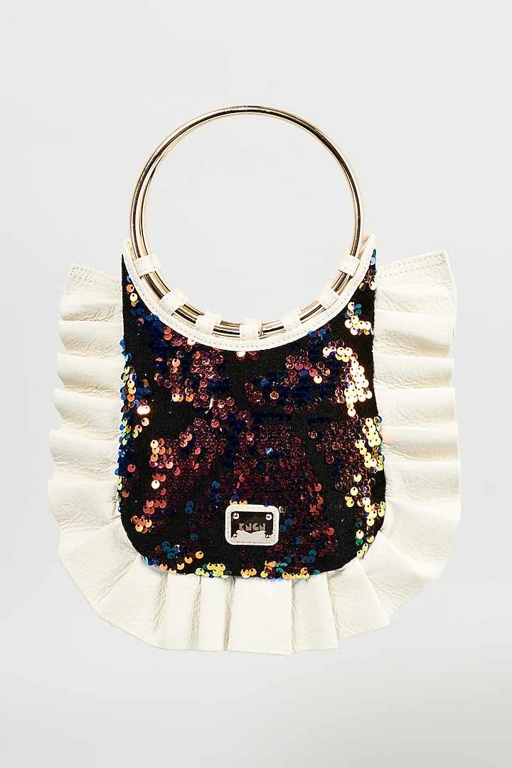 Multi-Colored Sequinned Handcrafted Wristlet Bag by KNGN