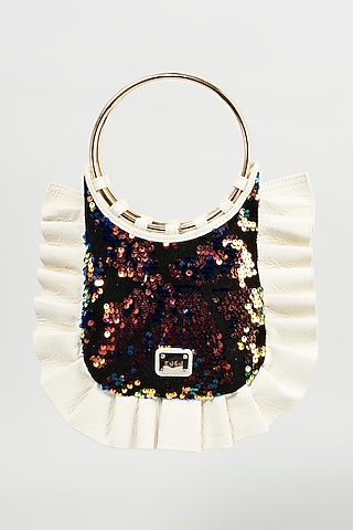 Multi-Colored Sequinned Handcrafted Wristlet Bag by KNGN