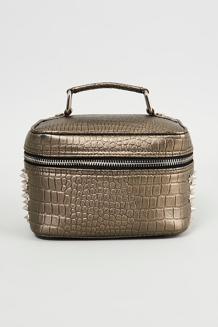 Grey Genuine Crocodile Embossed Leather Bag by KNGN