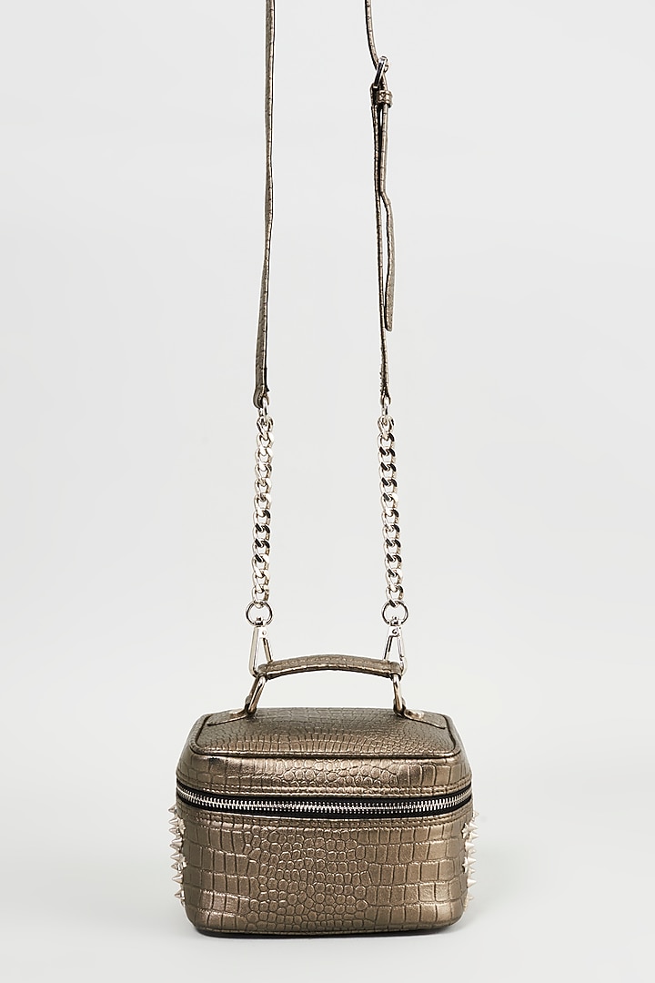 Grey Genuine Crocodile Embossed Leather Bag by KNGN at Pernia's Pop Up Shop
