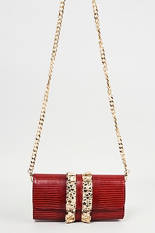 Red Genuine Leather Handcrafted Clutch Bag by KNGN