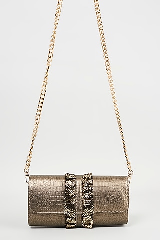 Grey Metallic Handcrafted Clutch Bag by KNGN