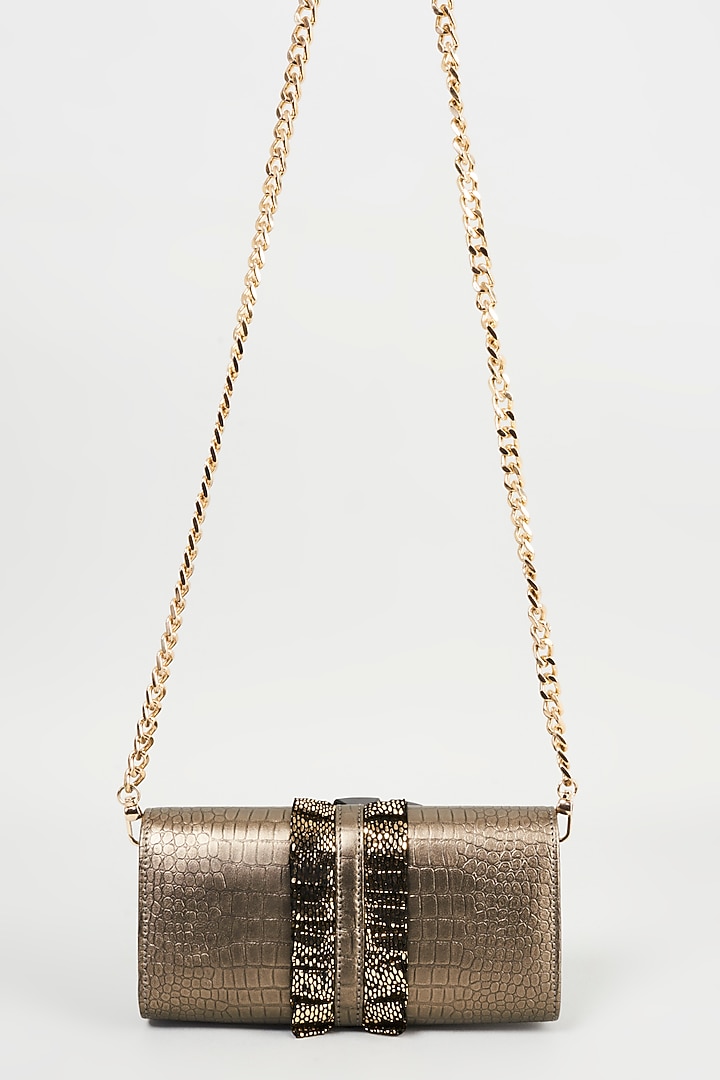 Grey Metallic Handcrafted Clutch Bag by KNGN at Pernia's Pop Up Shop