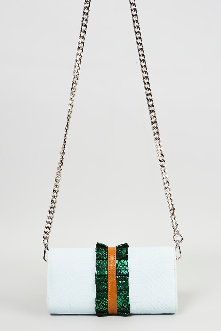 Powder Blue Ruffled Handcrafted Clutch Bag by KNGN at Pernia's Pop Up Shop