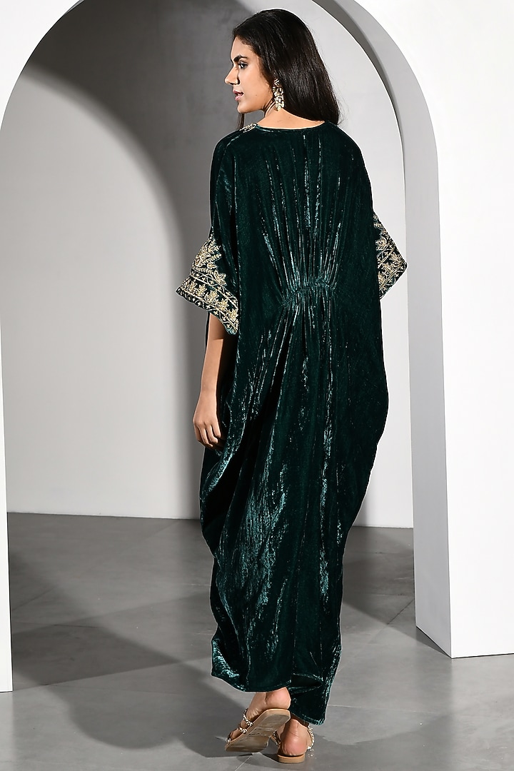 Teal Green Velvet Embroidered Kurta by K-ANSHIKA Jaipur at Pernia's Pop Up Shop