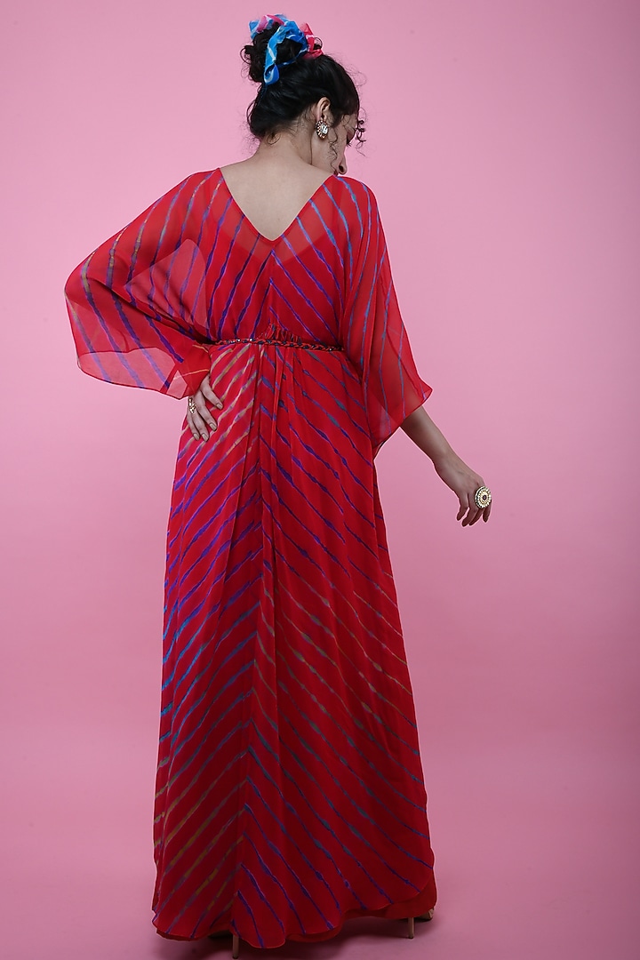 Red & Blue Kaftan Tunic With Tie-Up Belt & Inner by K-ANSHIKA Jaipur at Pernia's Pop Up Shop