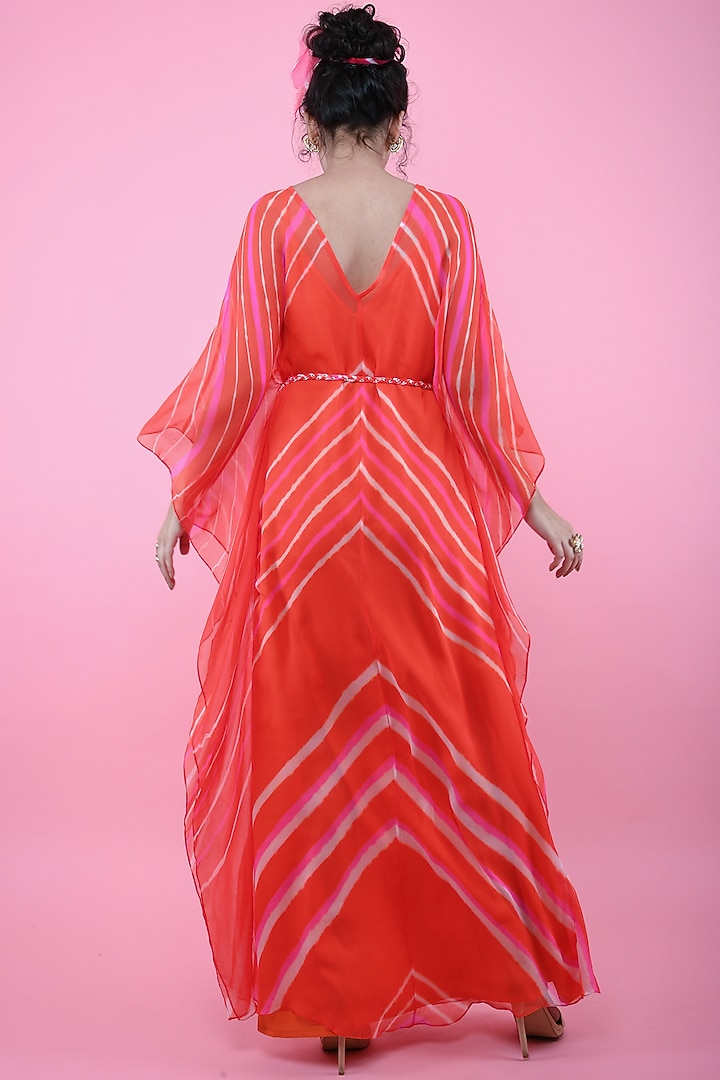 Orange Leheriya Kaftan Tunic Set by K-ANSHIKA Jaipur at Pernia's Pop Up Shop