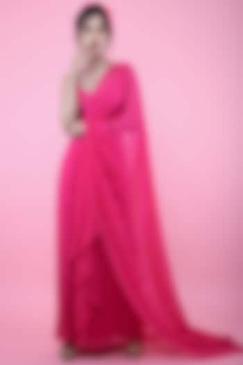 Pink & White Draped Saree Set by K-ANSHIKA Jaipur
