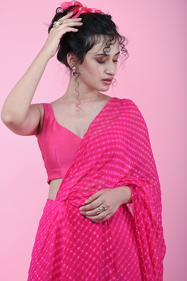 Pink & White Draped Party Wear Saree Set by K-ANSHIKA Jaipur at Pernia's Pop Up Shop