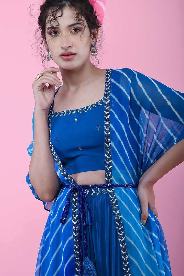 Blue & Turquoise Leheriya Jacket Set by K-ANSHIKA Jaipur at Pernia's Pop Up Shop