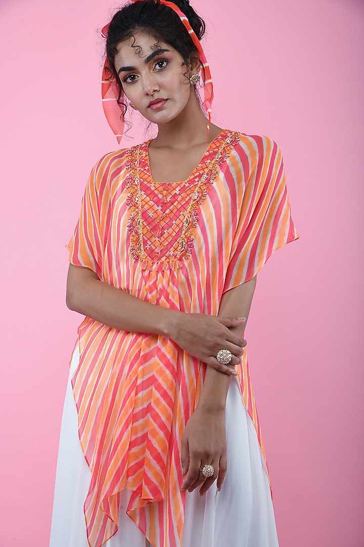 Orange Georgette Embellished Kaftan Set by K-ANSHIKA Jaipur at Pernia's Pop Up Shop