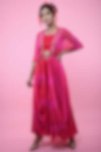 Pink & Red Cowl Jacket Set by K-ANSHIKA Jaipur