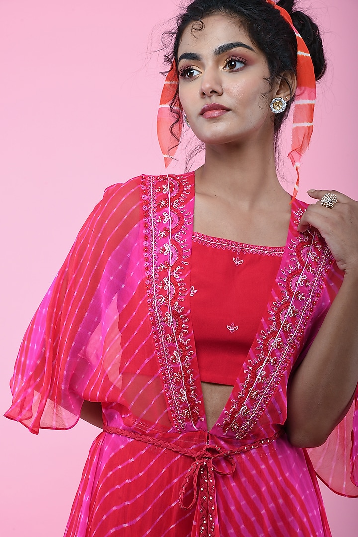 Pink & Red Cowl Jacket Set by K-ANSHIKA Jaipur at Pernia's Pop Up Shop