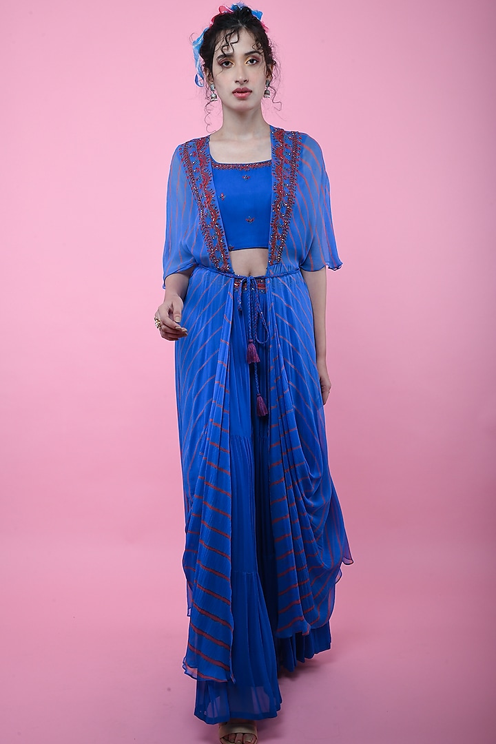 Blue & Red Cowl Jacket Set by K-ANSHIKA Jaipur at Pernia's Pop Up Shop