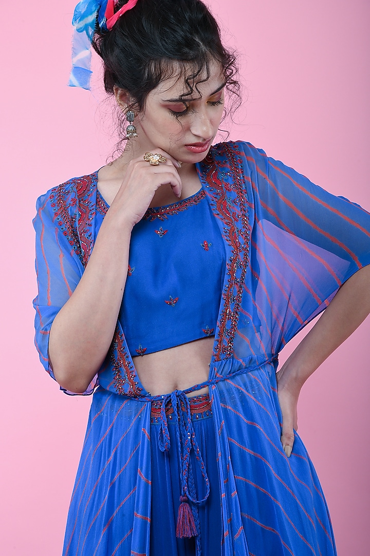 Blue & Red Cowl Jacket Set by K-ANSHIKA Jaipur at Pernia's Pop Up Shop