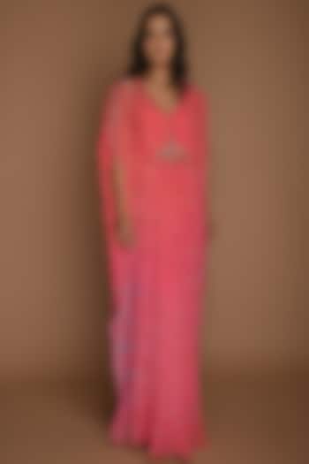 Pink Embellished Kaftan Tunic With Inner by K-ANSHIKA Jaipur