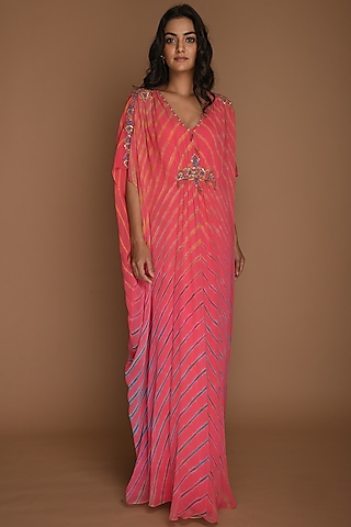 Pink Embellished Kaftan Tunic With Inner by K-ANSHIKA Jaipur