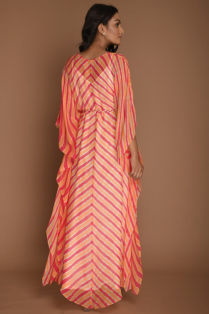 Melon & Carrot Embellished Kaftan Tunic With Belt by K-ANSHIKA Jaipur at Pernia's Pop Up Shop