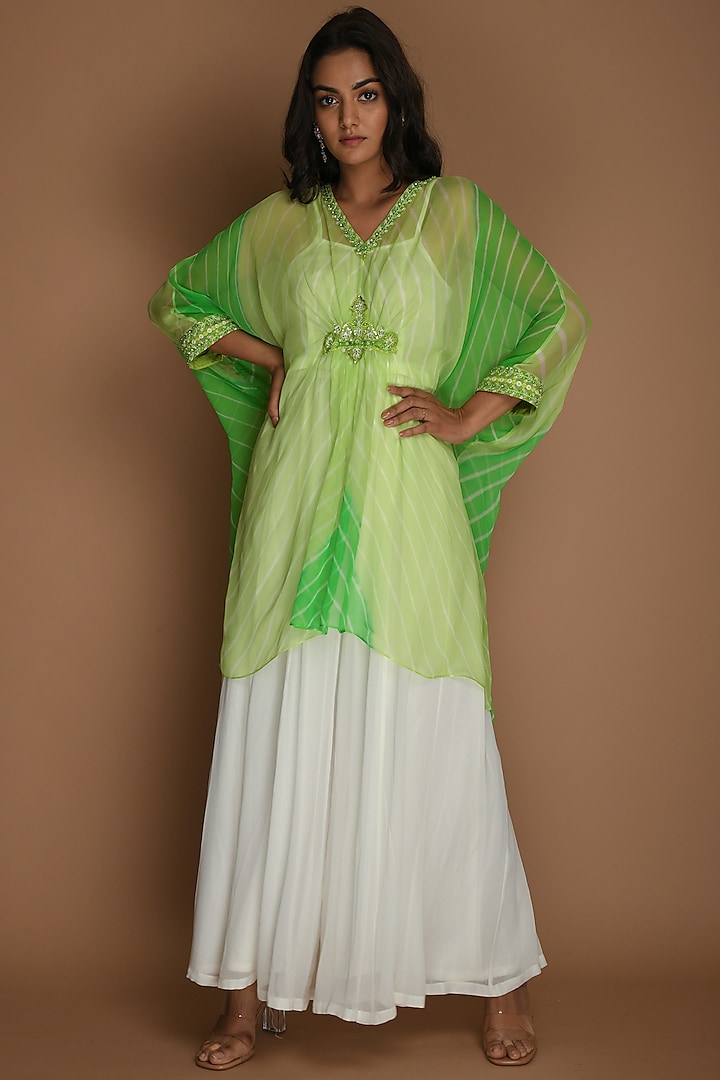 Lime Green Georgette Kaftan Set by K-ANSHIKA Jaipur